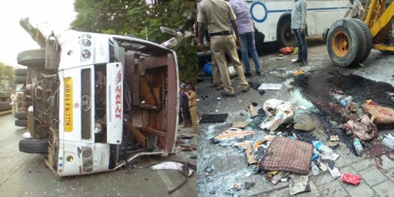 Photo of मुंबई : दादर में एक प्राईवेट  बस पलटने से 1 यात्री की मौत, 34 घायल