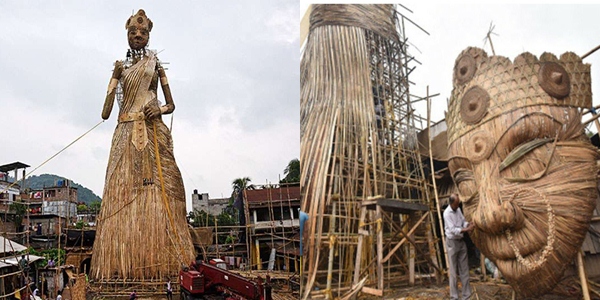 Photo of 101 फीट ऊंची बांस से बनी दुर्गा प्रतिमा देखने के लिए टूट पड़े हैं श्रद्धालु !