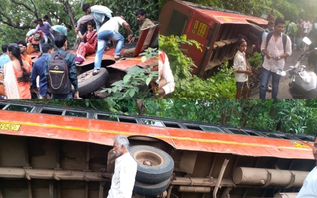 Photo of पालघर :  ST बस हुई  भीषण सड़क हादसे का शिकार ,11 यात्री गंभीर रूप से घायल